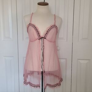 Victoria's Secret Vintage Y2K Babydoll Size S Flyaway Sheer Mesh Lace Tie Front